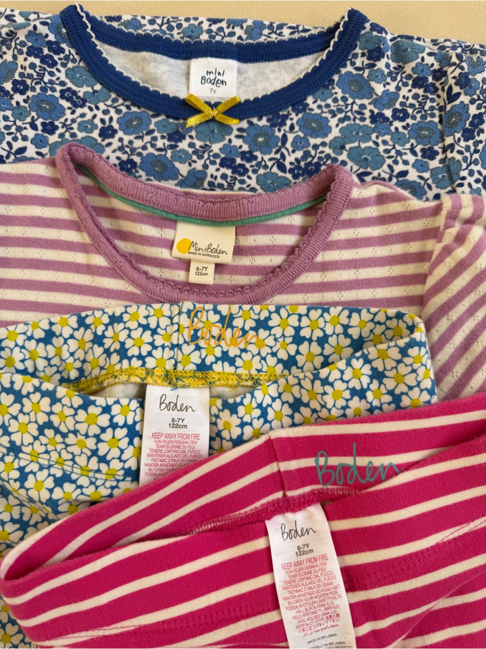 Boden Lot Bundle Pink Lavender & White Striped Short Sleeve Tee Sleepwear